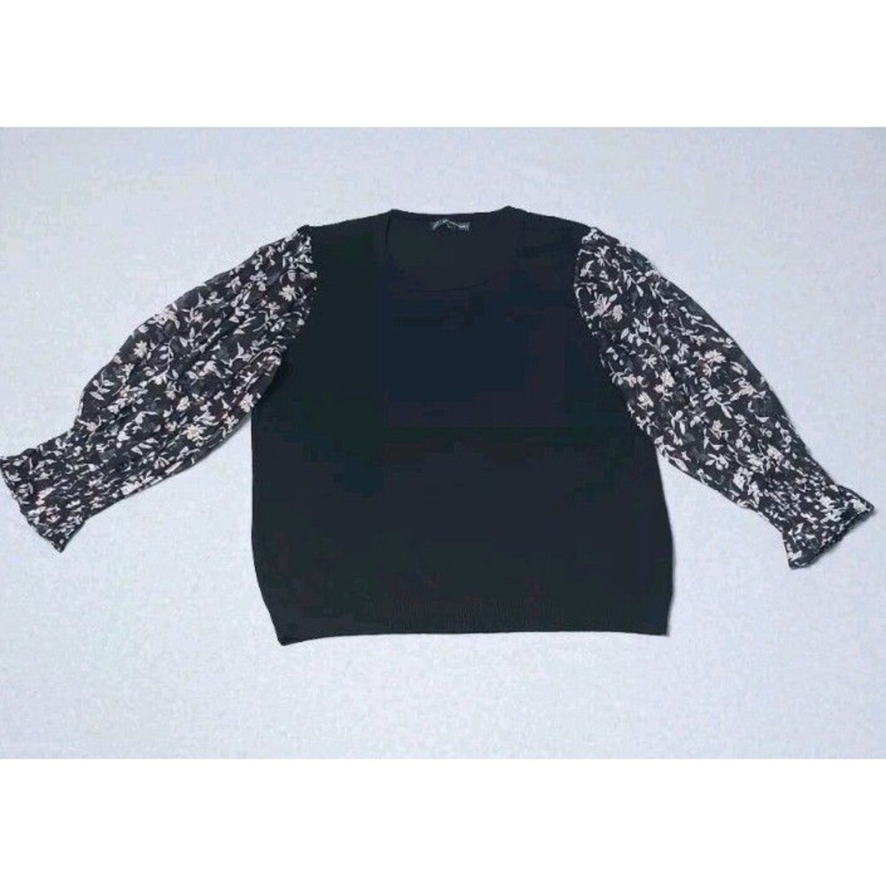 Adrianna Pappel Chiffon Sleeve Mixed Media Knit Top L Black Corpcore Romantic